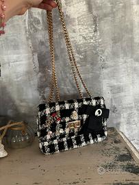 Borsa Tweed Bianco e Nero dettagli gioiello