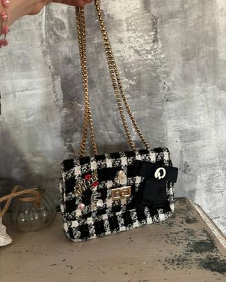 Borsa Tweed Bianco e Nero dettagli gioiello