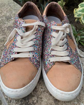 Scarpe in vera pelle con paillettes multicolor