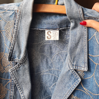 Giacca Jeans blu ricamata oro