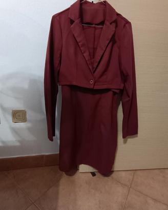Set Coordinato Vestito + Blazer Borgogna/Vinaccia