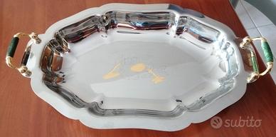 Vassoio Vintage Ovale in Acciaio Inox 18-10 Oro 24
