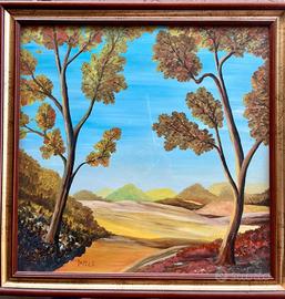 Dipinto paesaggio firmato Tozzi alberi e colline