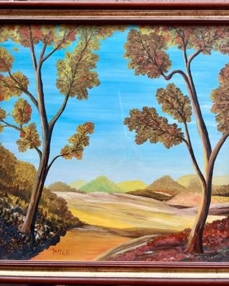 Dipinto paesaggio firmato Tozzi alberi e colline