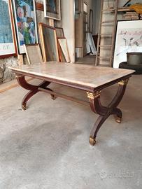 Tavolino in legno e onice bianca