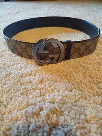 Cintura Gucci GG beige e marrone con fibbia