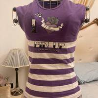 Maglietta viola a righe bianche - Pin up style