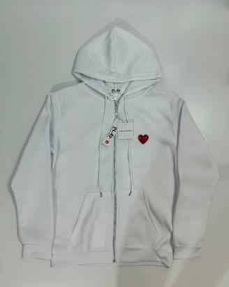 Felpa Bianca Zip - Cuore Rosso Ricamato