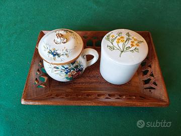 Set Vassoietto indiano legno con  Brocca e Vasetto