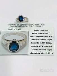 Anello oro 18KT diamanti baguette e zaffiro (CA)