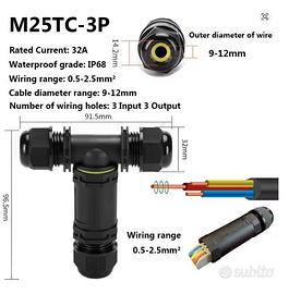 6 PEZZI-Giunzione stagna IP68 3 poli cavi 9-12mm