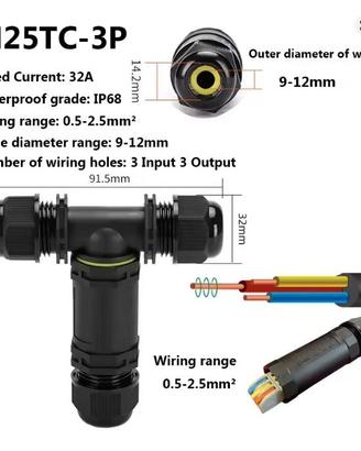 6 PEZZI-Giunzione stagna IP68 3 poli cavi 9-12mm