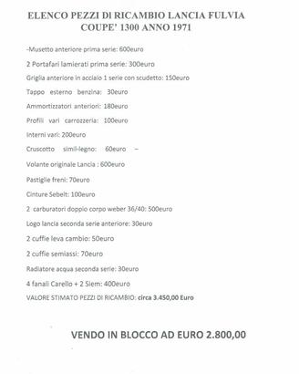 Ricambi per Lancia Fulvia Coupè