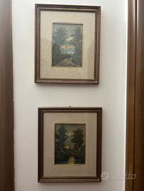 Coppia quadri paesaggio vintage con cornice