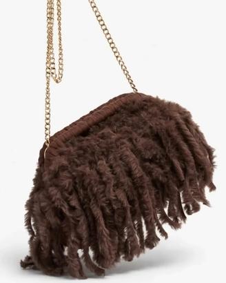 borsa clutch fluffy peluche marrone con frange