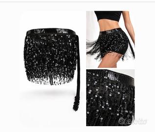 STOK Gonna paillettes nere con frange – nuova – el