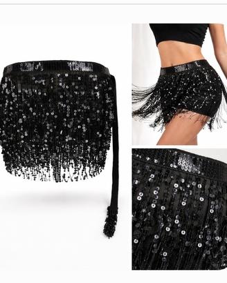 STOK Gonna paillettes nere con frange – nuova – el