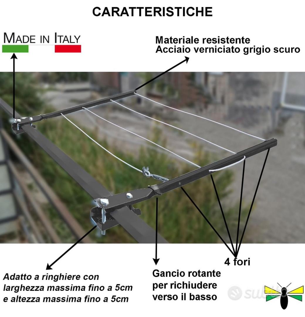 Stendibiancheria pieghevole da balcone in acciaio con kit di montaggio