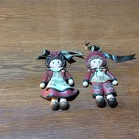 Coppia bamboline polvere ceramica artigianali