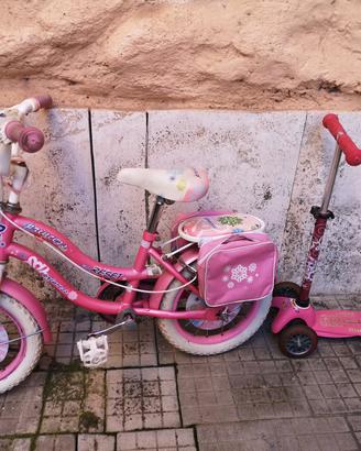 BICI 14"+MONOPATTINO BAMBINA 2-6 ANNI 