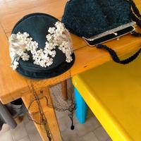 cappello con veletta e borsetta in tessuto 1930