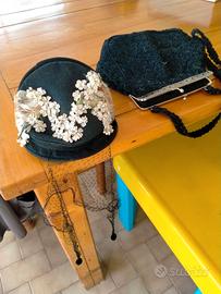 cappello con veletta e borsetta in tessuto 1930