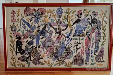Batik indonesiano autentico incorniciato - 73x46 c