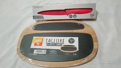 Tagliere in ardesia e bambù con coltello