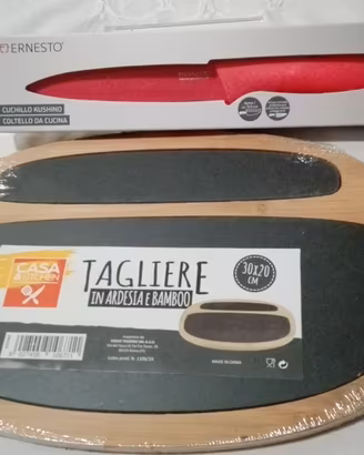 Tagliere in ardesia e bambù con coltello
