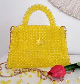 Borsetta da sera o da cerimonia in perline gialle