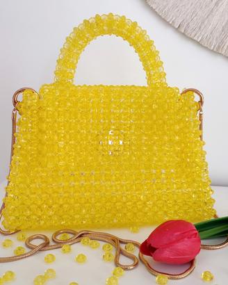 Borsetta da sera o da cerimonia in perline gialle
