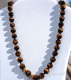 Collana in occhio di tigre con chiusura in oro 18