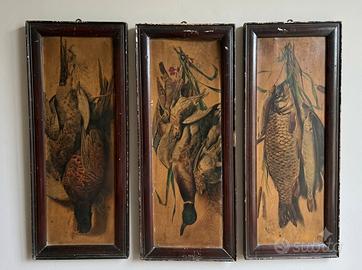 Trittico di nature morte venatorie e alieutiche