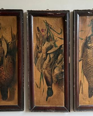 Trittico di nature morte venatorie e alieutiche
