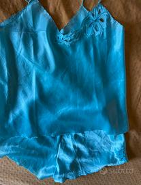 pigiama donna canottiera calzoncini seta azzurro