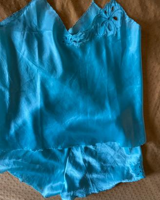pigiama donna canottiera calzoncini seta azzurro