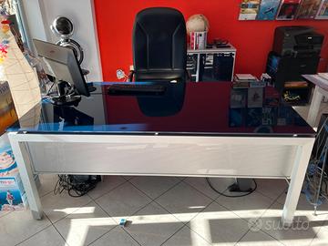 Scrivania direzionale piano in Vetro temperato Blù