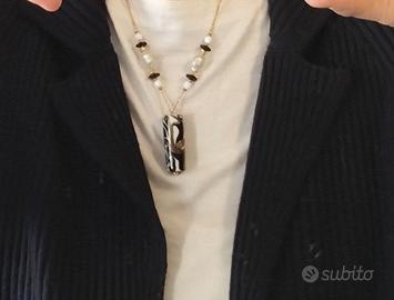 Collana perle in vetro di Murano tono nero/bisnco