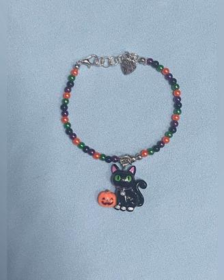 BRACCIALE GATTO CON ZUCCA HALLOWEEN FATTO A MANO