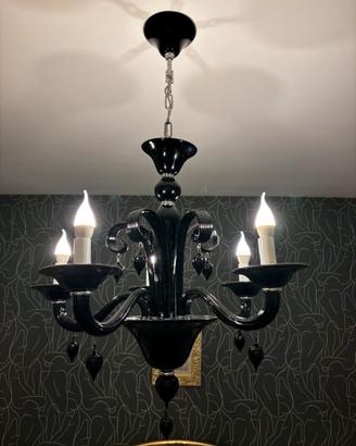 Lampadario nero lucido 5 luci stile classico