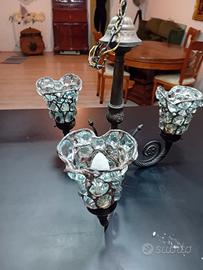 Lampadario antico in vetro e ottone