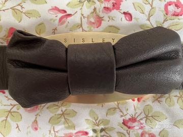 Cintura in pelle marrone con fiocco Sisley