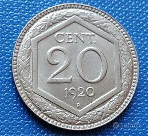 REGNO V.E.III°20 CENTESIMI ESAGONO 1920,NC,FDC