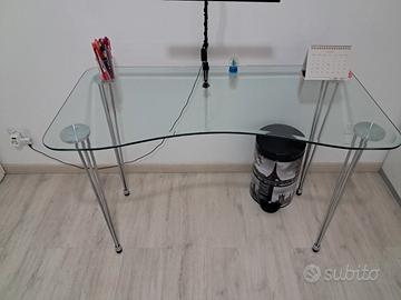 Scrivania in Vetro Temperato e Acciaio 120x60x76 