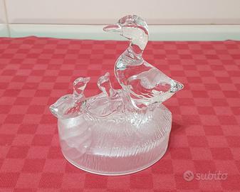Statua Statuetta Papere in Vetro Cristallo Vintage