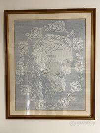 Quadro artigianale uncinetto Padre Pio con cornice