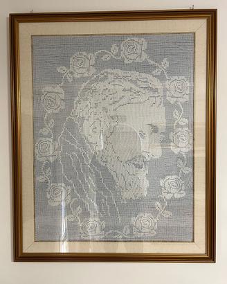 Quadro artigianale uncinetto Padre Pio con cornice