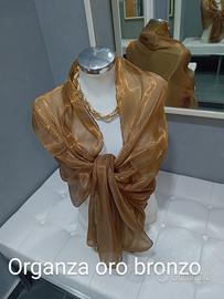 stola coprispalle oro bronzo in organza cangiante
