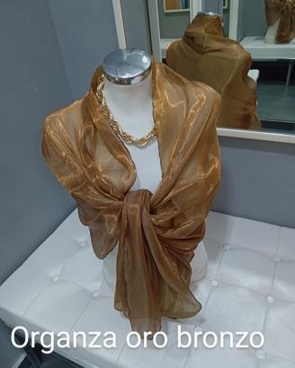 stola coprispalle oro bronzo in organza cangiante