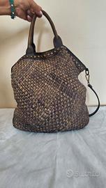 Borsa Margot pelle intrecciata vintage blu